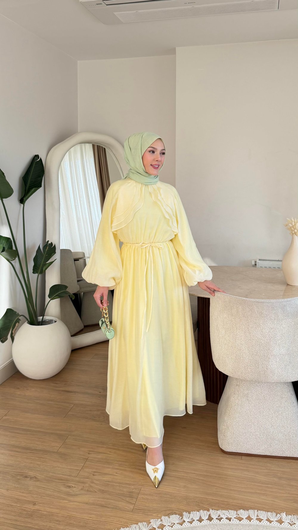 VELOURA ELBİSE SARI