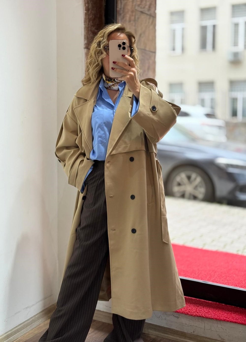 Premium Apoletli Poliviskon Trench Caramel