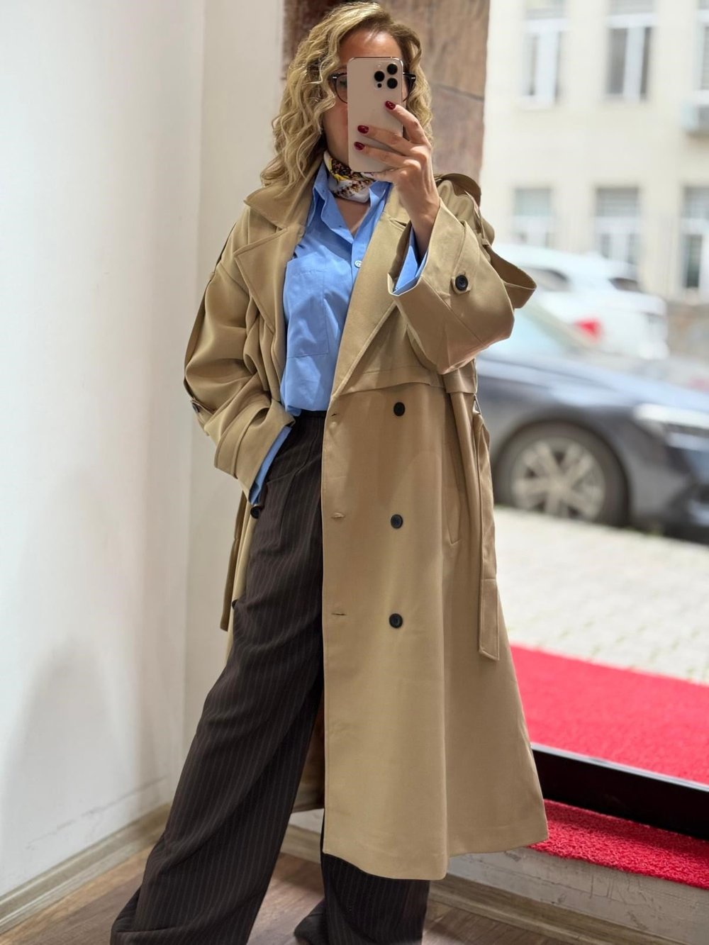 Premium Apoletli Poliviskon Trench Caramel