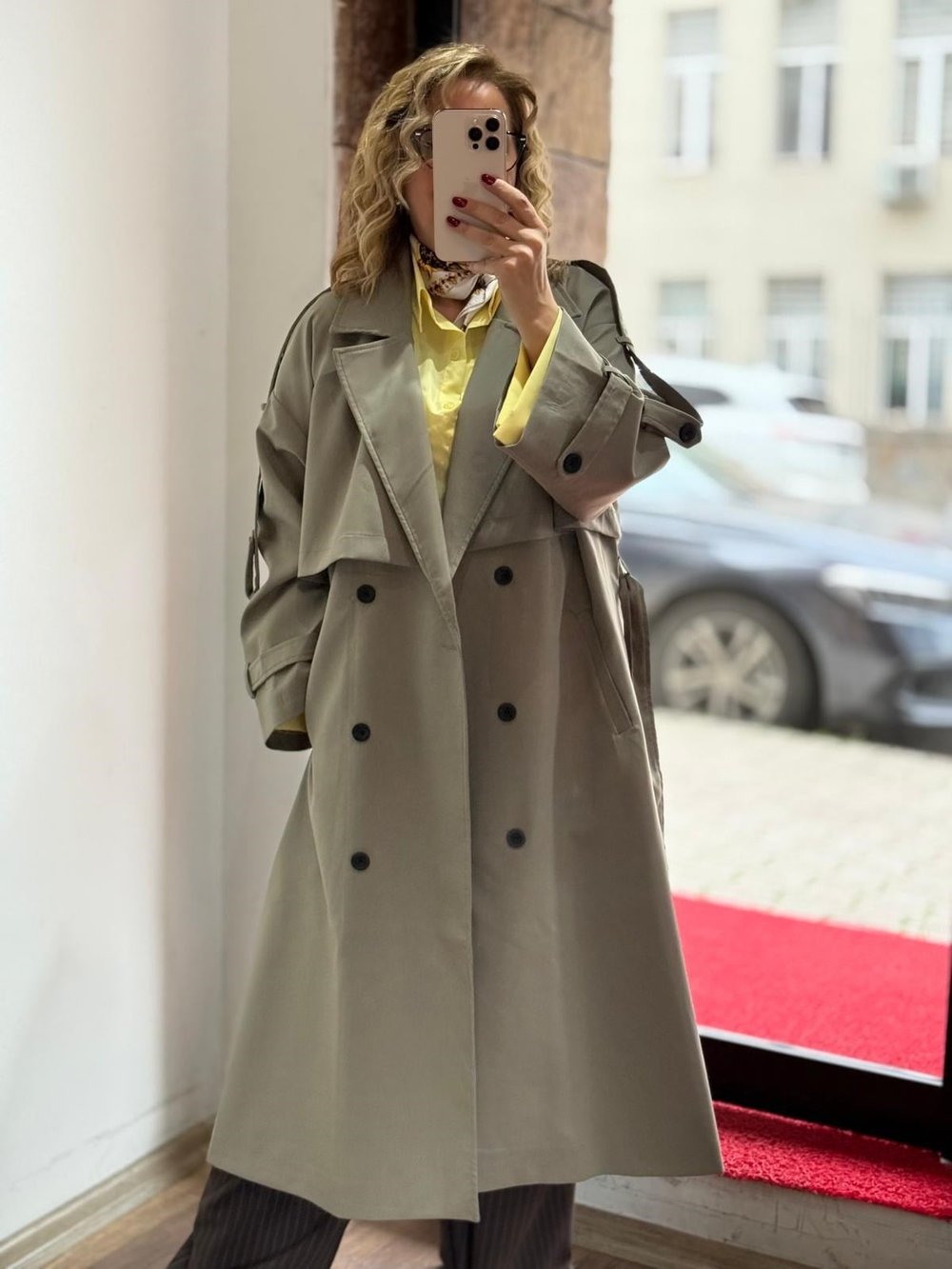Premium Apoletli Poliviskon Trench Haki 