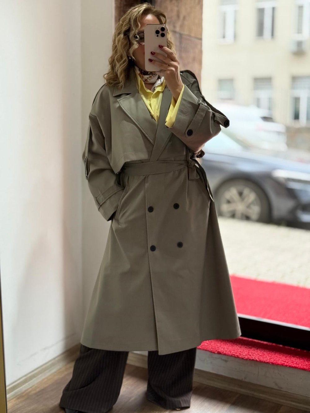 Premium Apoletli Poliviskon Trench Haki 