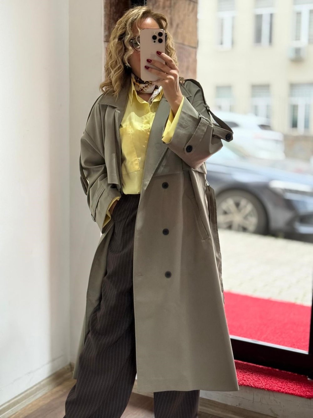 Premium Apoletli Poliviskon Trench Haki 