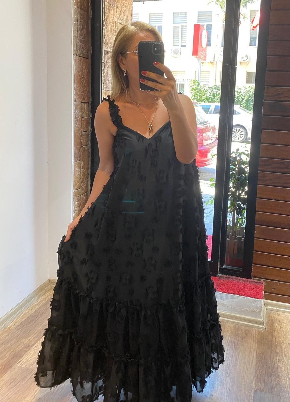 Askılı Maxi Boy Tül Elbise Siyah