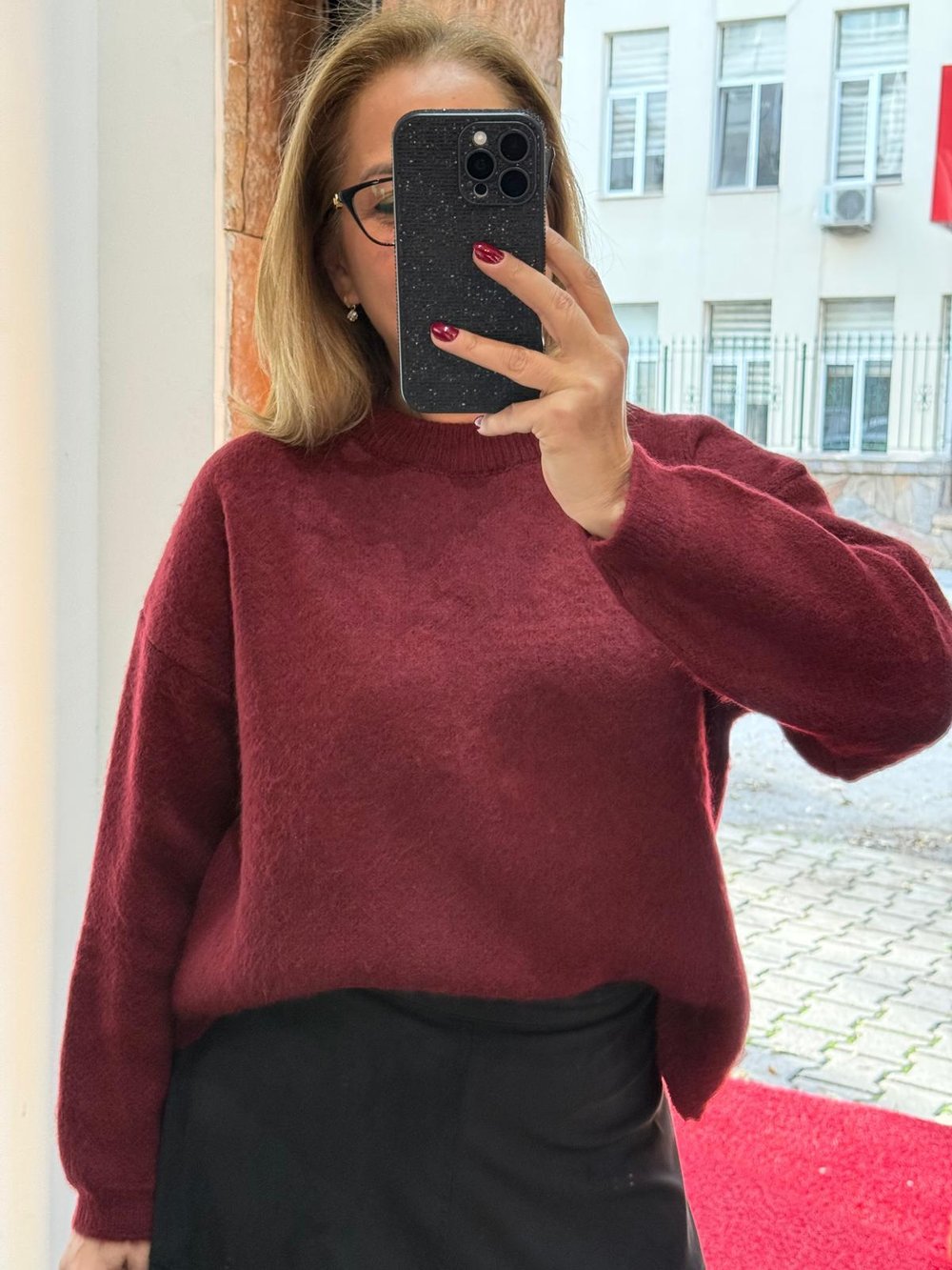 Bisiklet Yaka Yumuşak Kazak Bordo Yeni