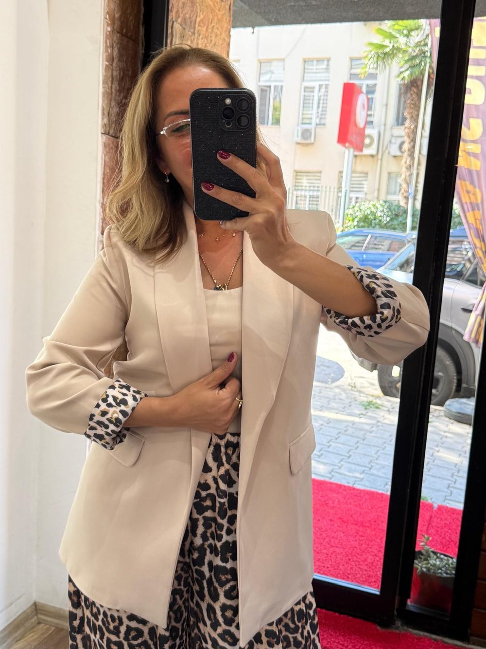 Blazer Ceket Leopar Astarlı Taş Rengi