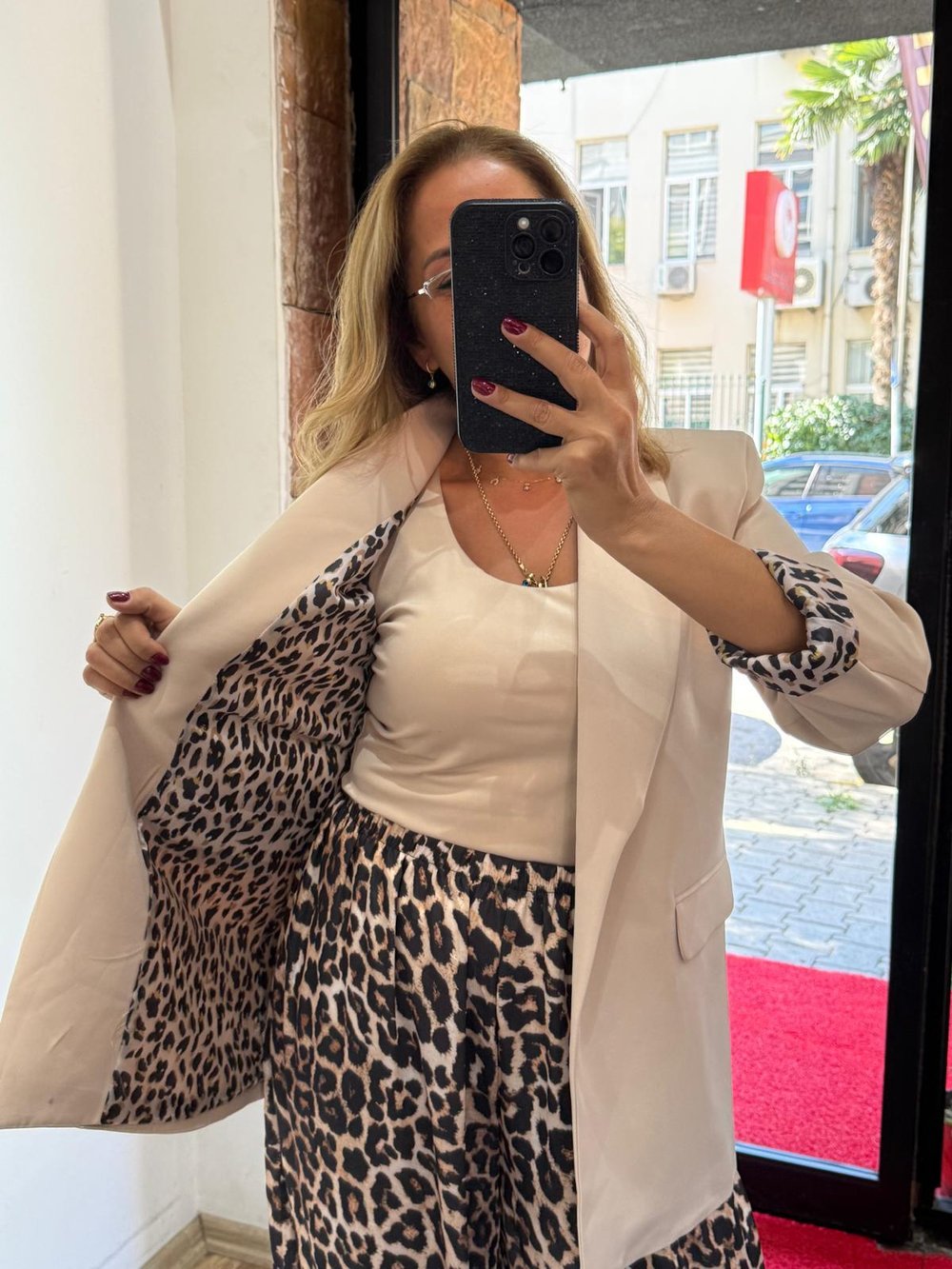 Blazer Ceket Leopar Astarlı Taş Rengi