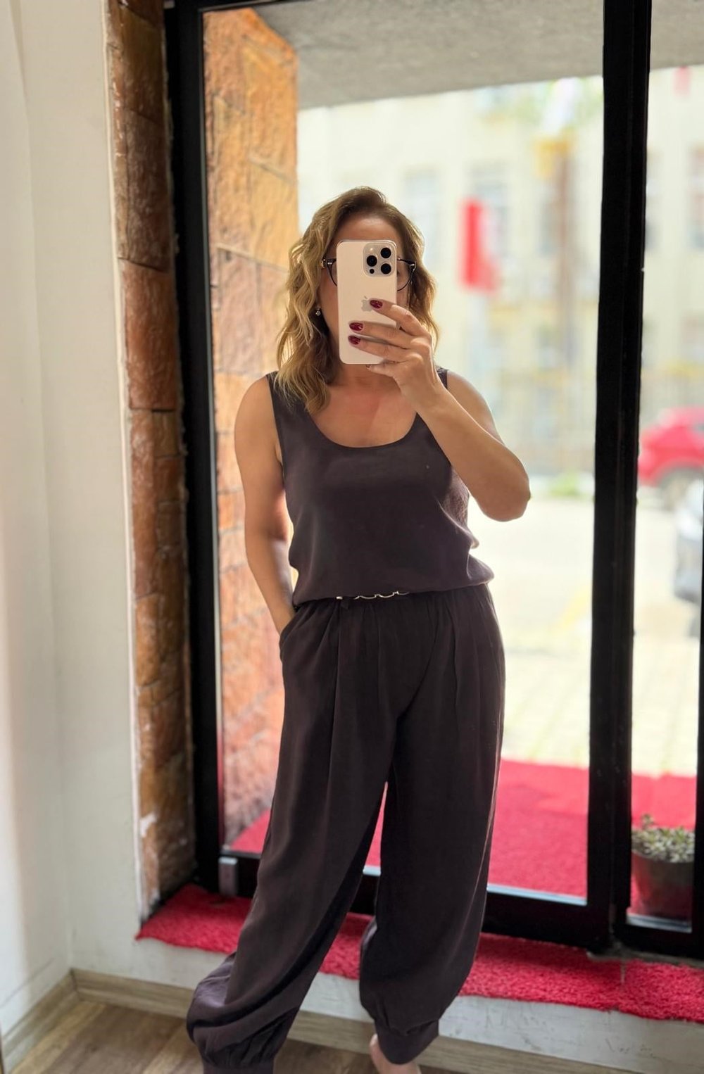 Bluz Kemerli  Pantolon Pamuk Takım Acıkahve