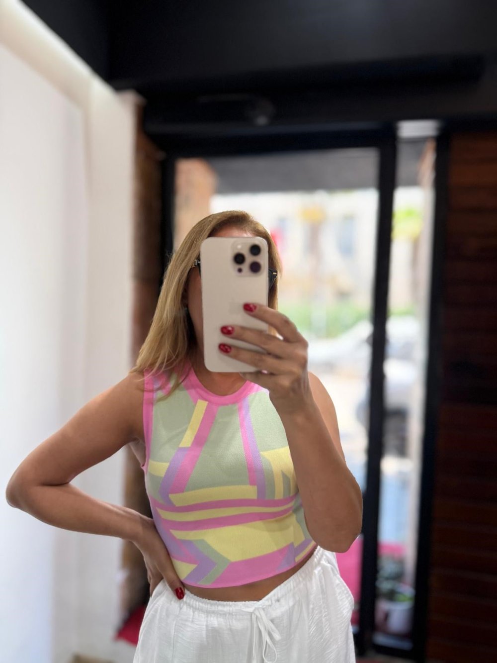Desenli Çelik Örme Kısa Bluz Pembe