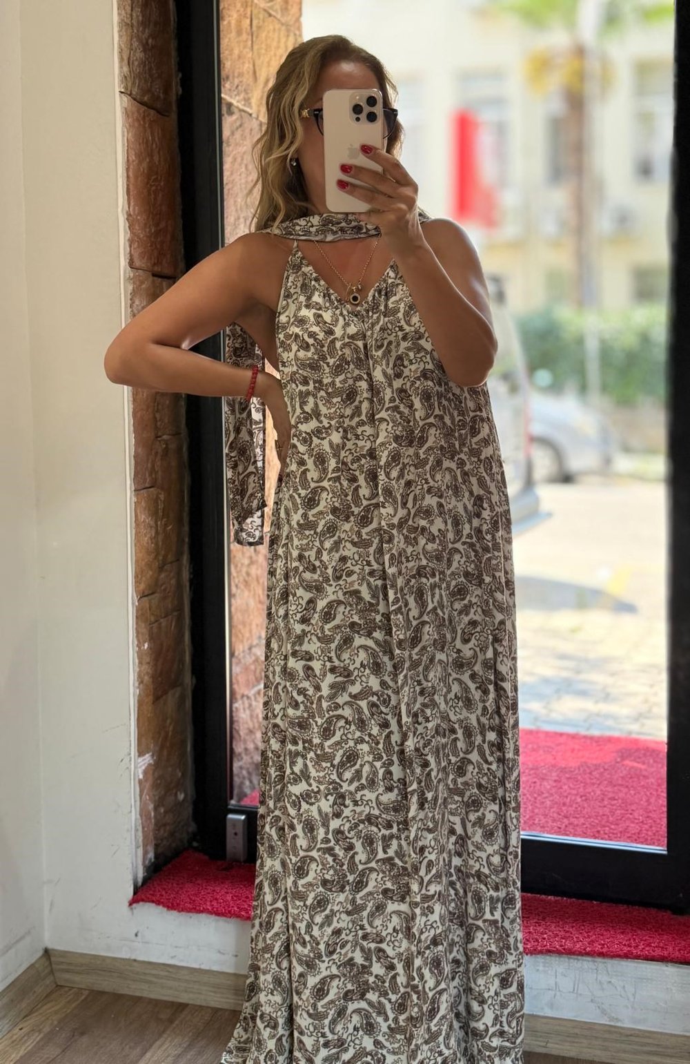 Desenli Şal Detaylı Maxi Elbise