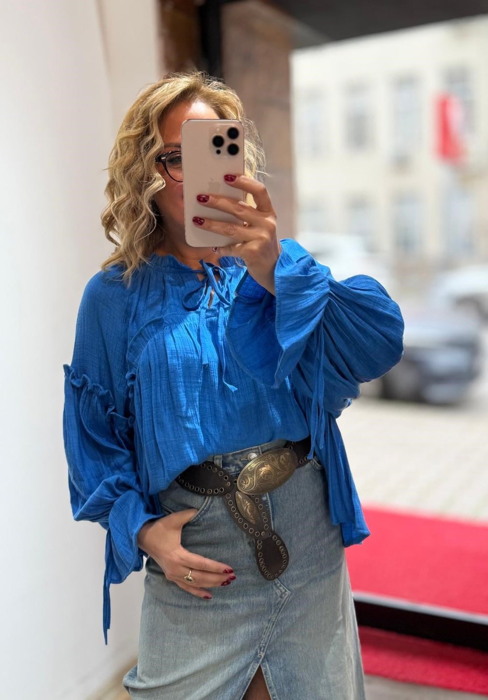 Fırfırlı Bağcıklı Gömlek Mavi 