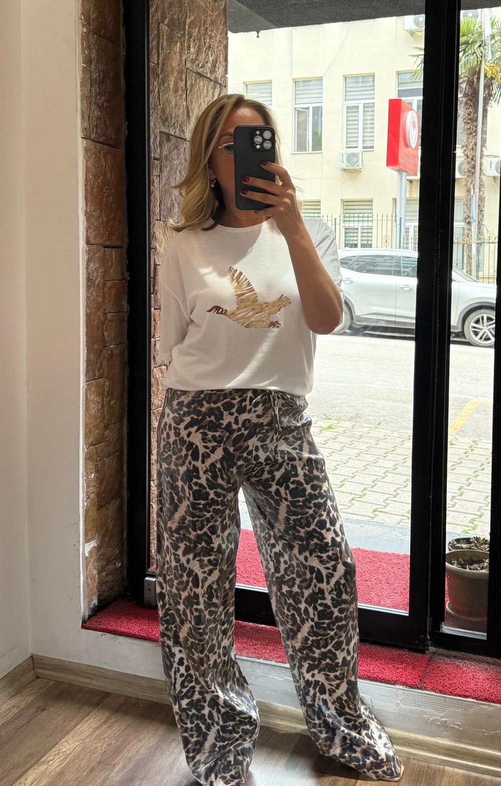 Leopar Desenli Saten Palazzo Pantolon