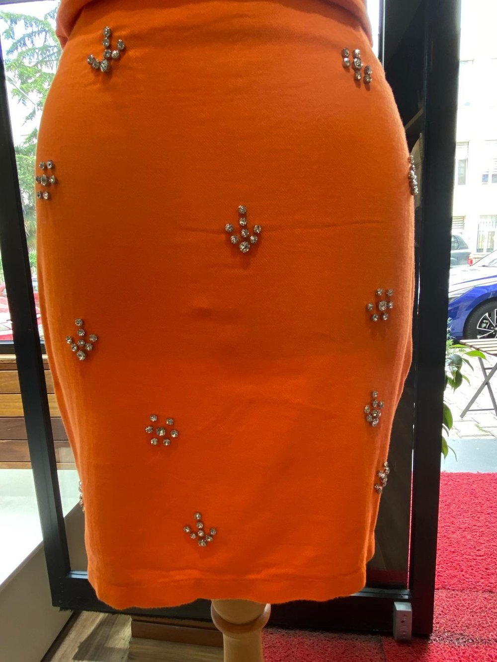 Mini Taşlı Gabardin Etek Turuncu