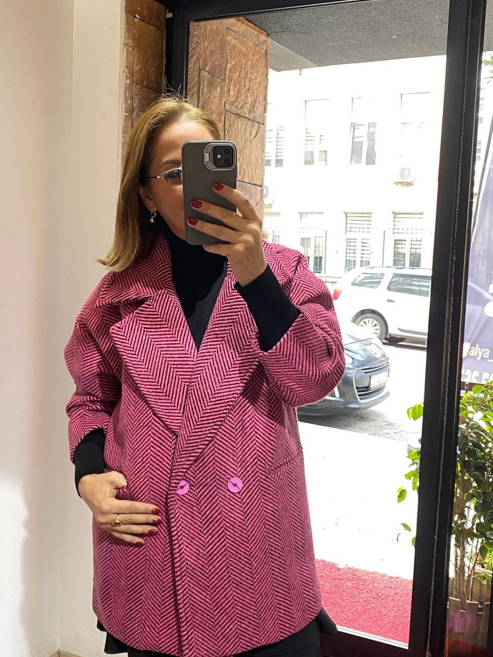 Oversize Balıksırtı Kısa Kaşe Kaban Fuşya Yeni