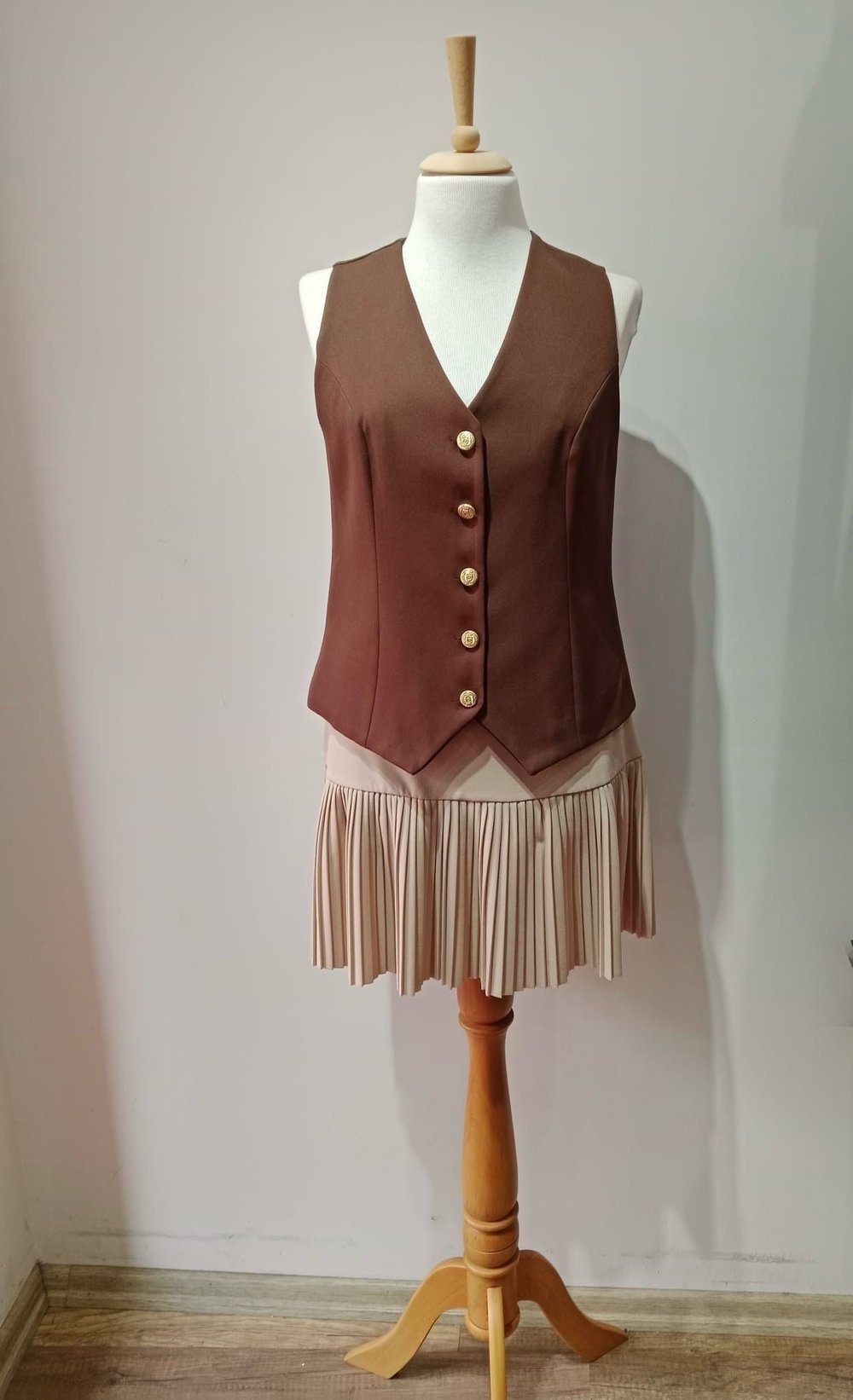 Piliseli Mini Etek Camel