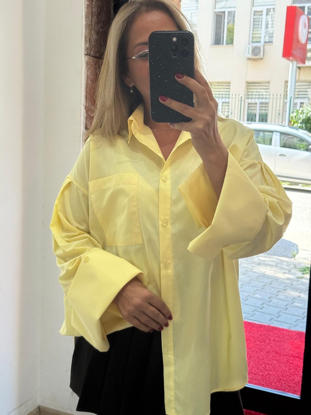 Poplin Kalın Manşet Gömlek Sarı  Yeni