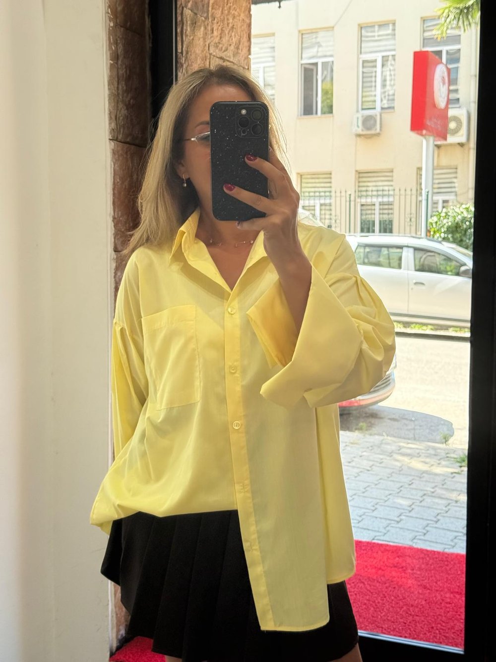 Poplin Kalın Manşet Gömlek Sarı  Yeni