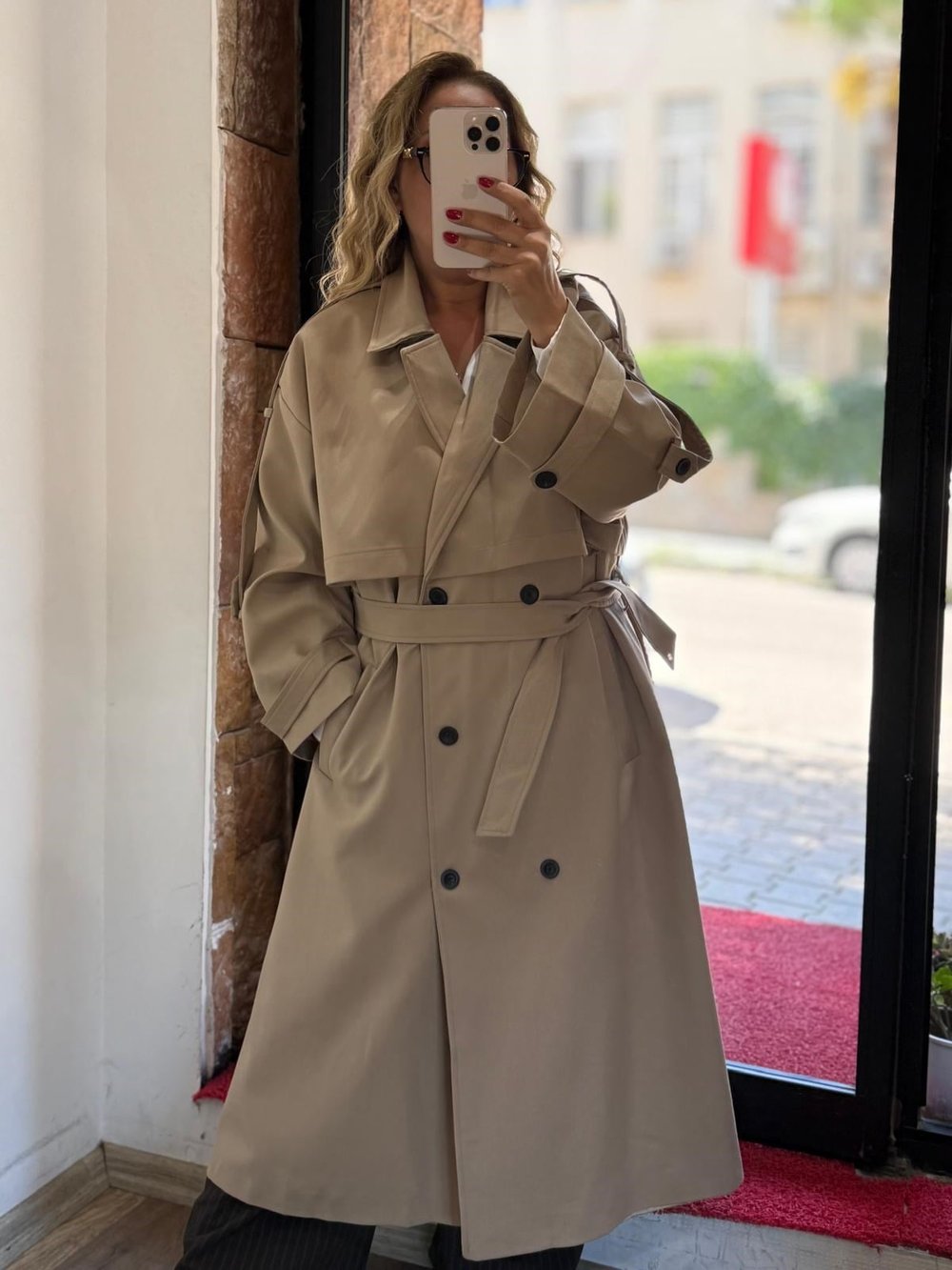 Premium Apoletli Poliviskon Trench Camel