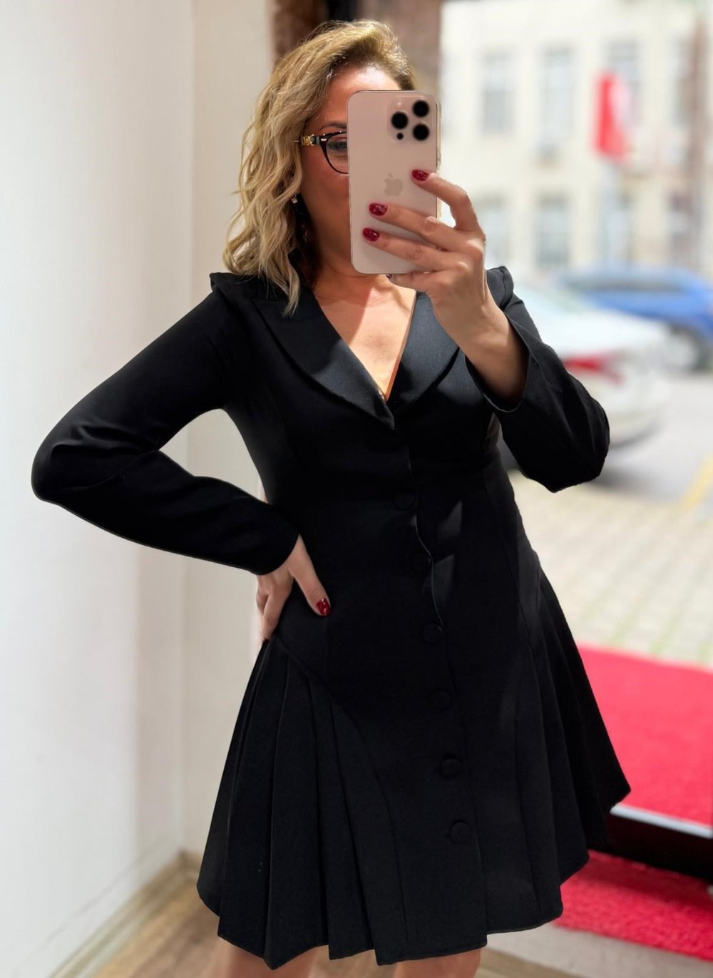 Premium Piliseli Ceket Mini Elbise Siyah
