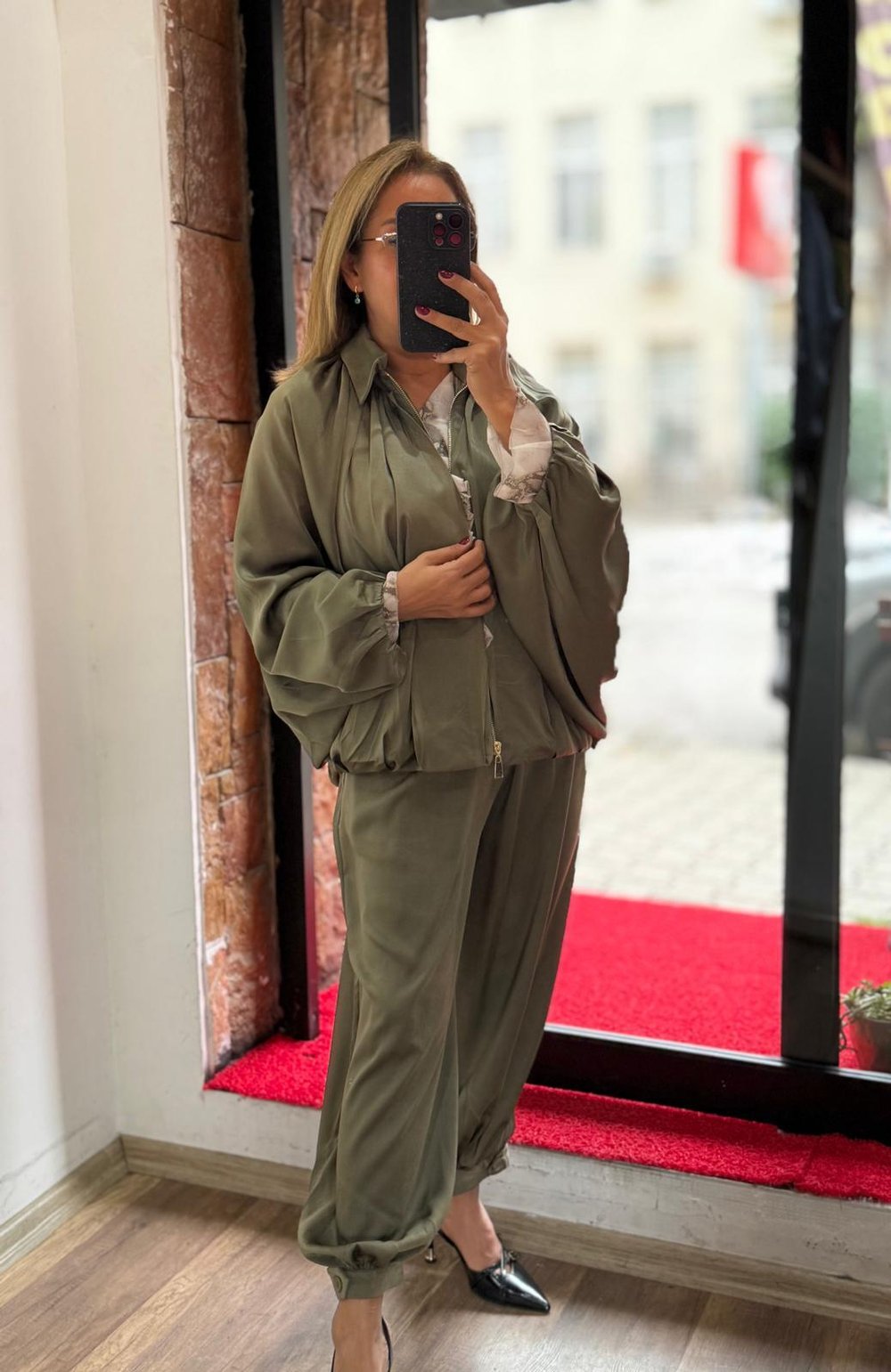 Premium Saten Bomber Ceket Haki Yeni