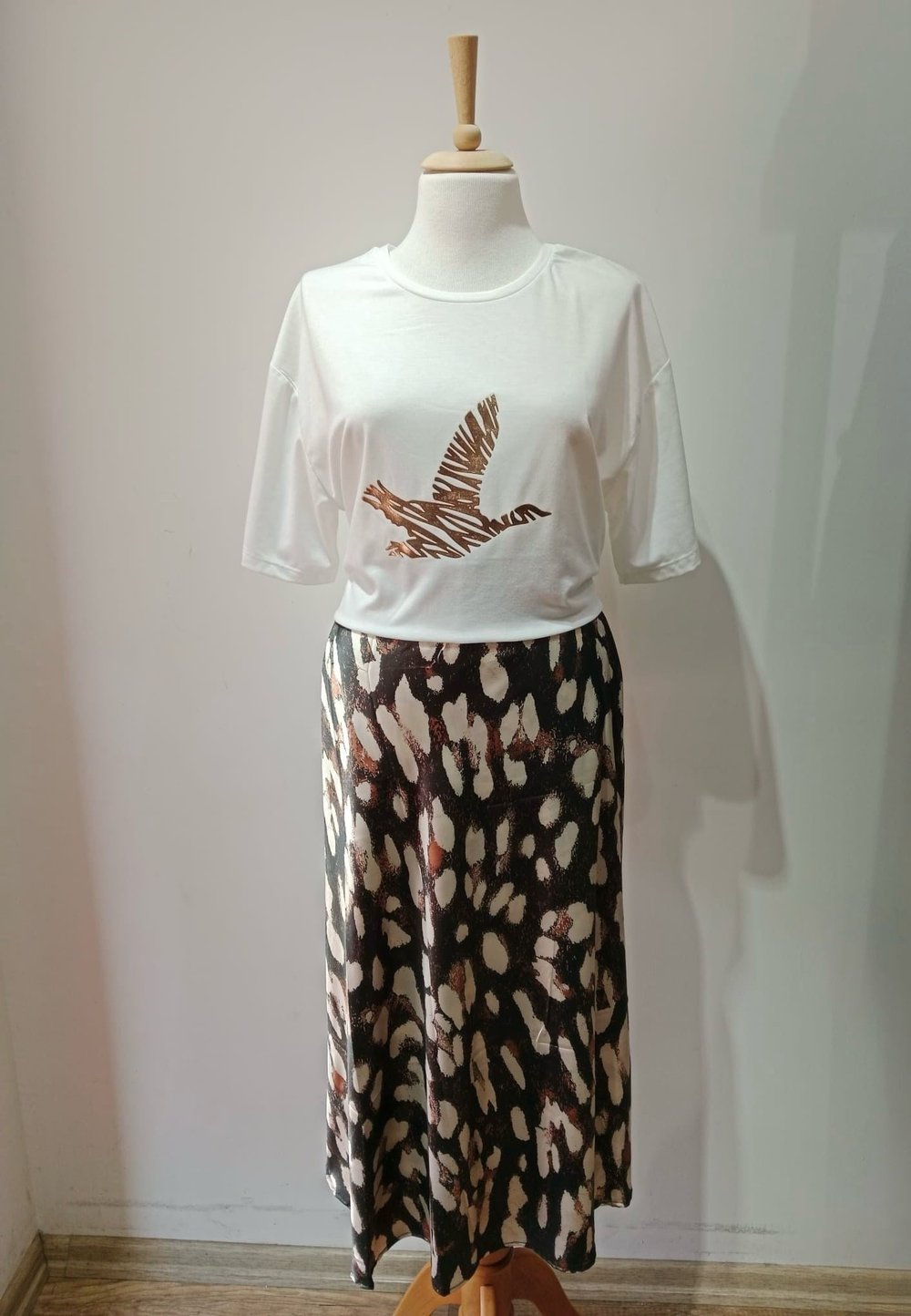 Saten Etek Leopar Desenli Midi Boy