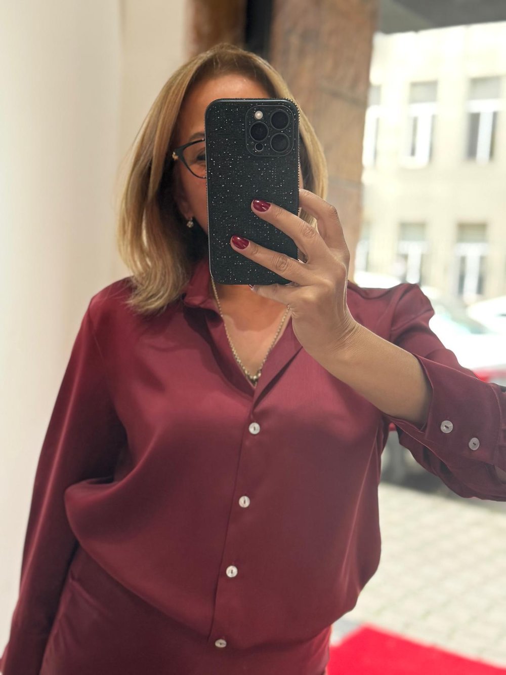 Saten Gömlek Bordo Yeni