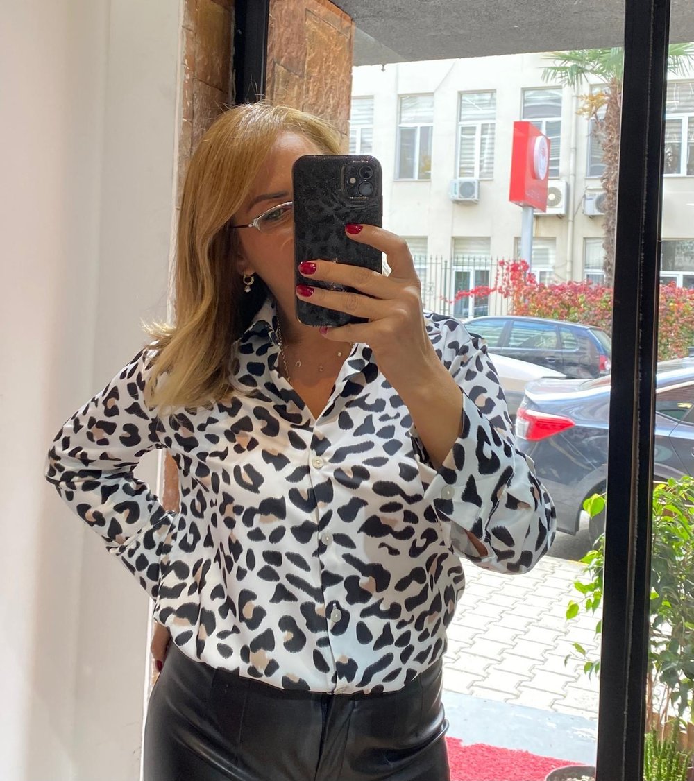 Saten Gömlek Leopar Desenli Yeni