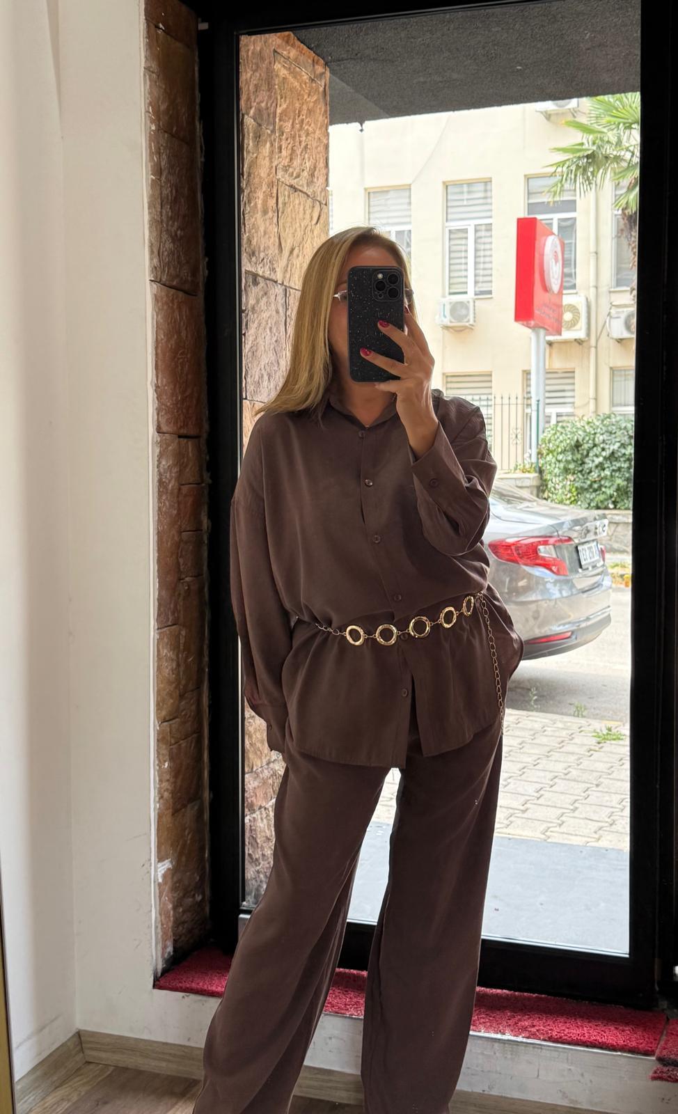 Tensel Gömlek Pantolon Takım Acı Kahve Yeni