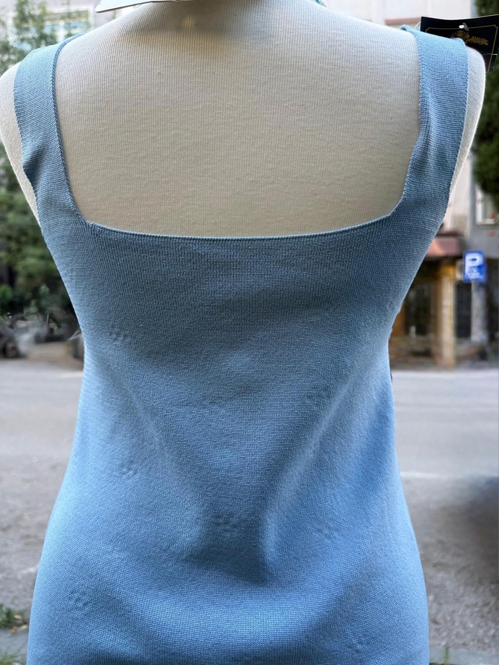 Triko İncili Mini Çan Elbise Mavi