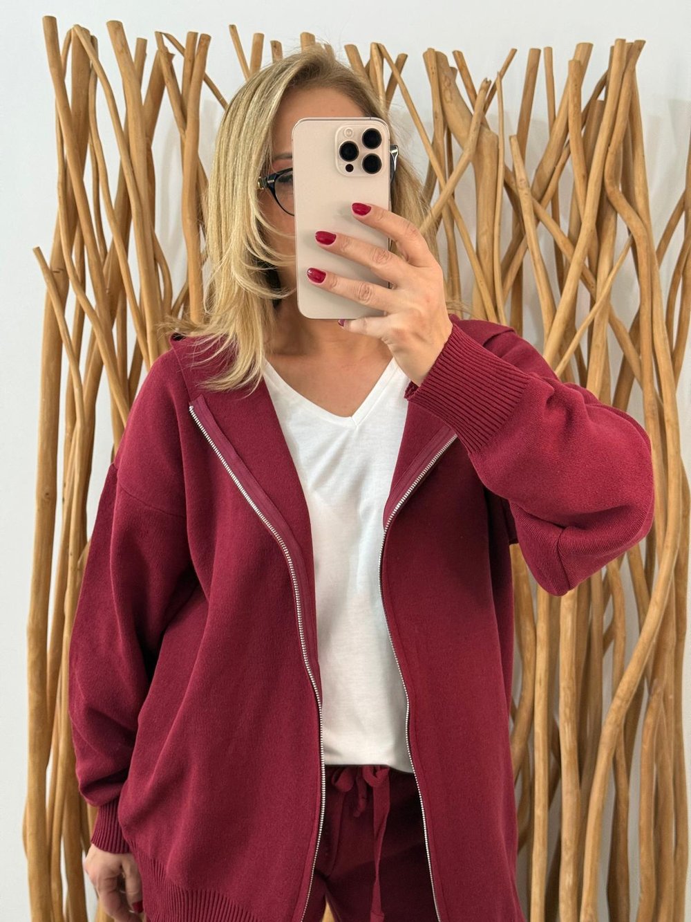 Triko Kapüşonlu Pantolon Takım Bordo