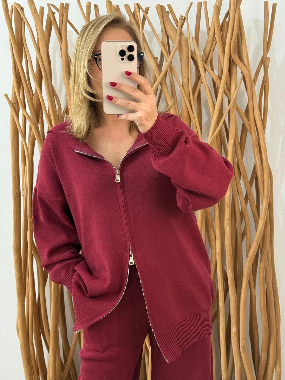 Triko Kapüşonlu Pantolon Takım Bordo