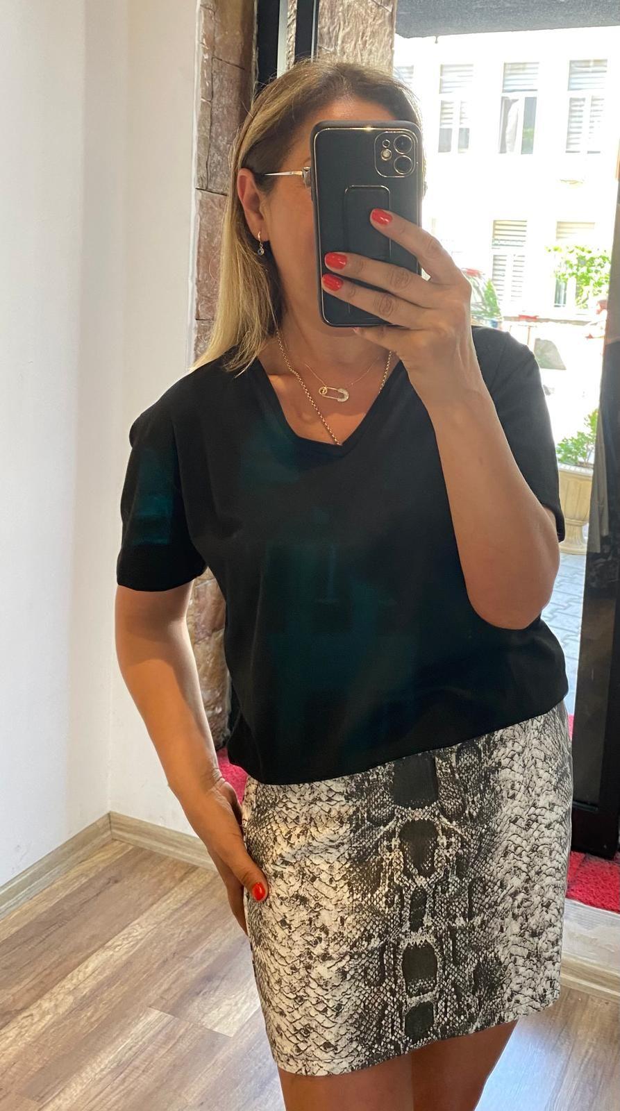 Yılan Desenli Mini Jean Etek