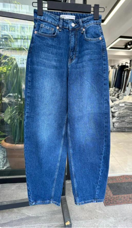 Yüksek Bel Baggy Baloon Jean Pantolon Mavi