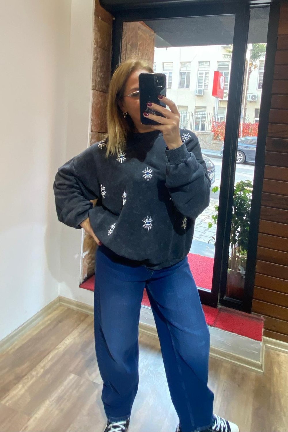 Yüksek Bel Baggy Baloon Jean Pantolon Mavi