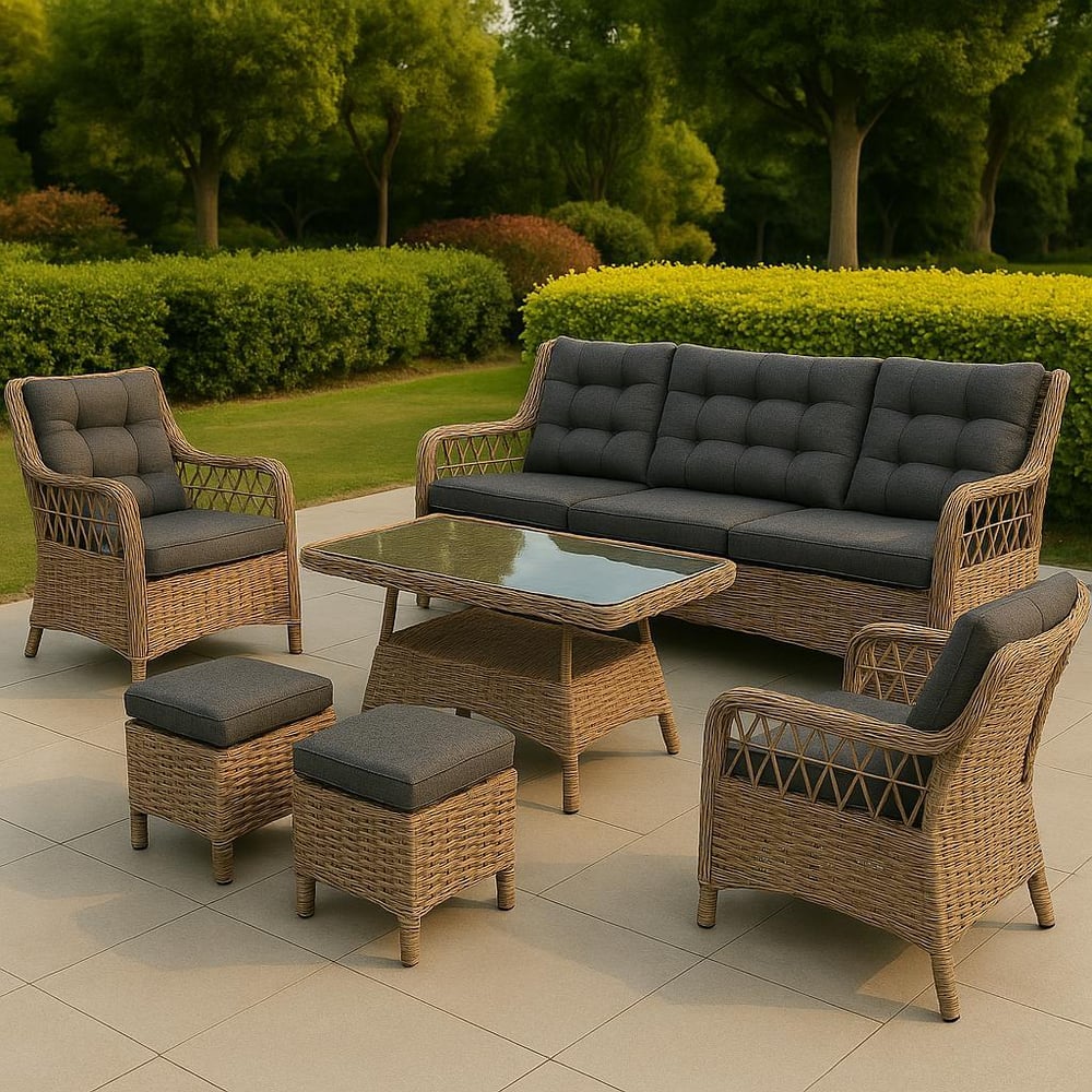 Açelya Rattan Bahçe Takımı 3+1+1 – Cappuccino