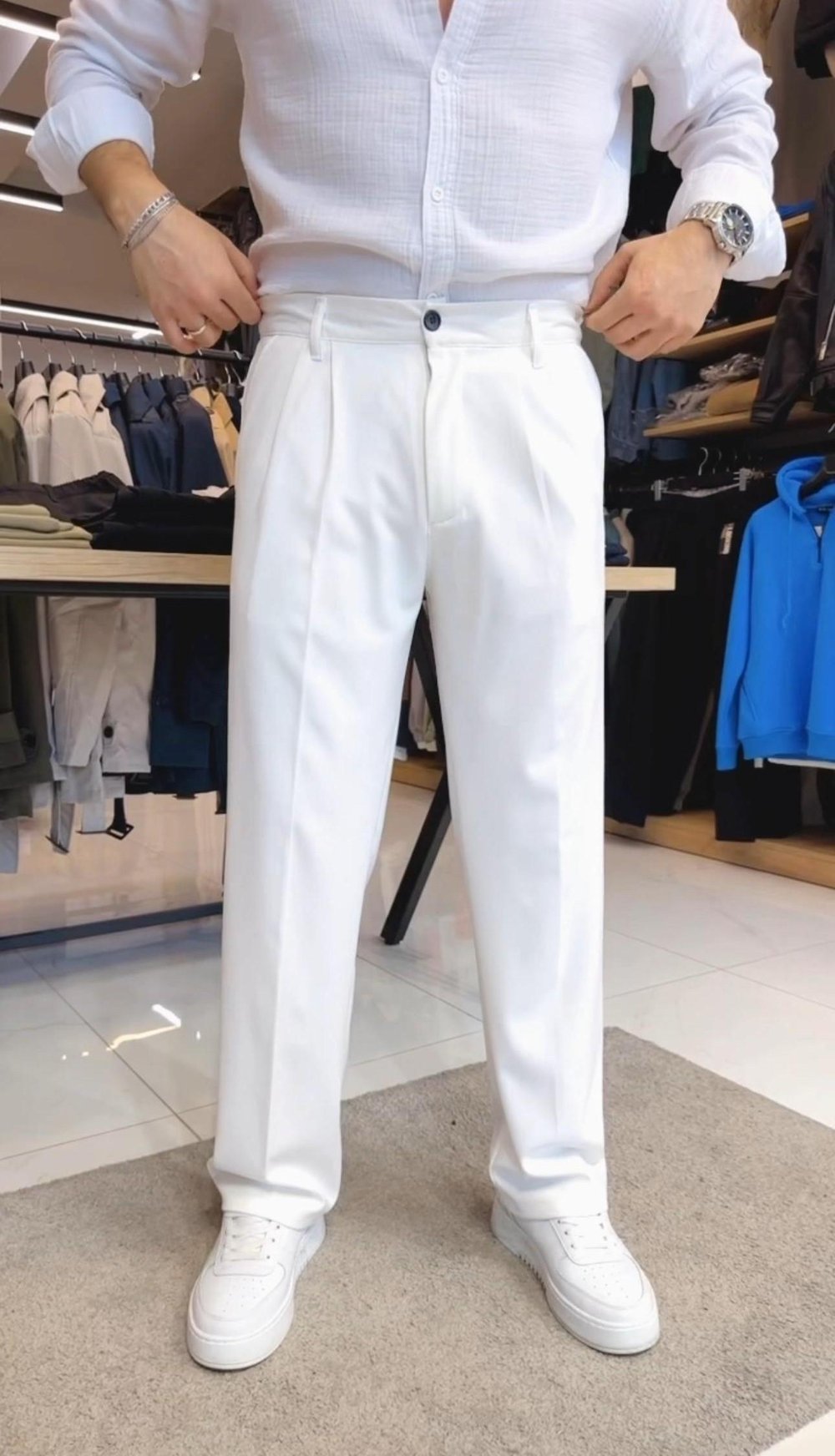 Baggy Kumaş Pantolon Beyaz
