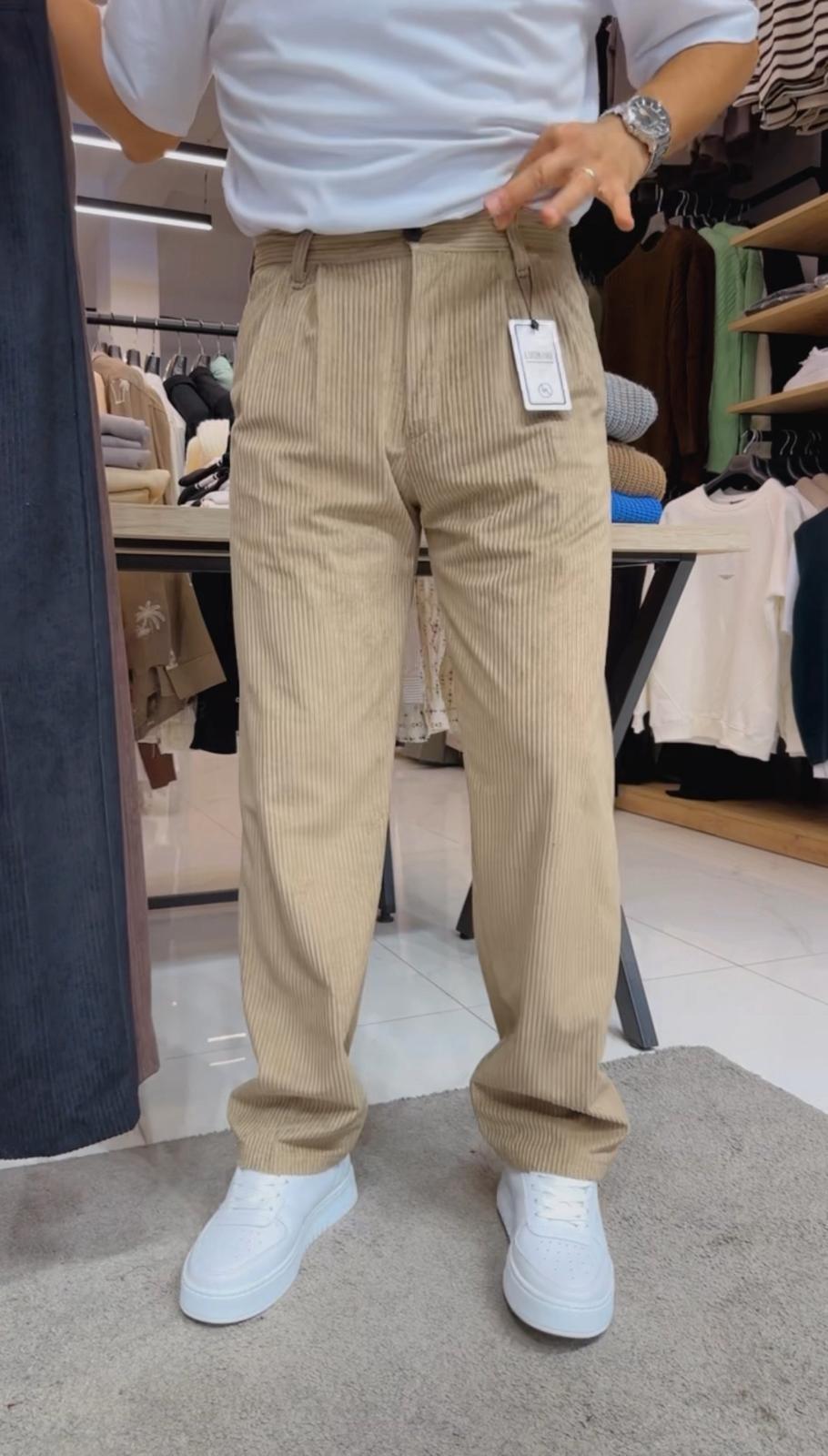 Kadife Baggy Pantolon Krem