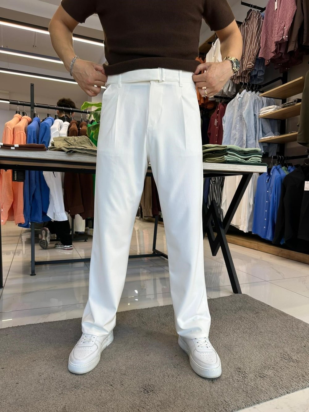 Kemerli Baggy Pantolon Beyaz