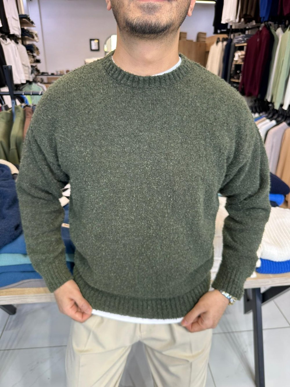 Kıvırcık Örme Kazak Yeşil