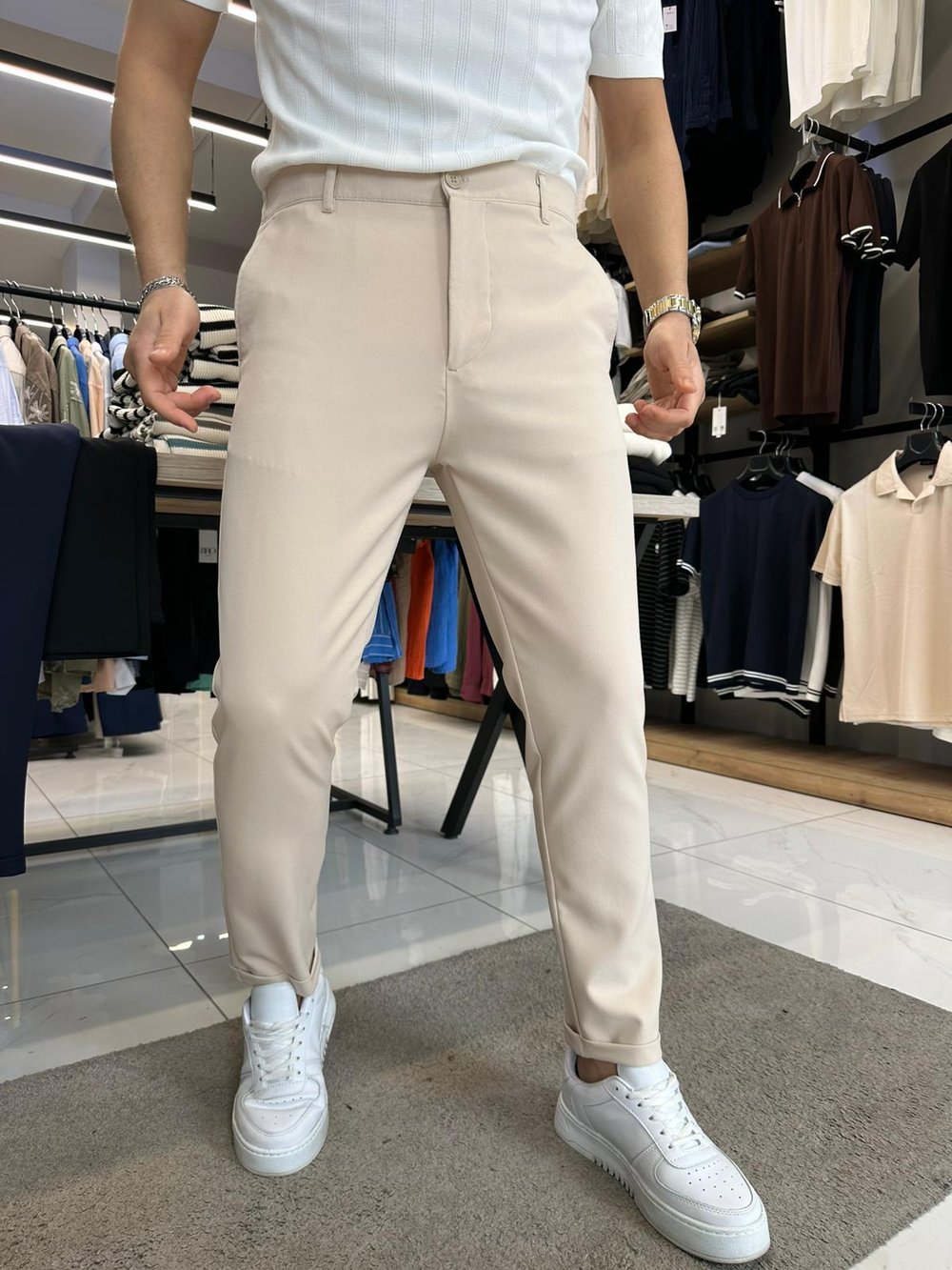 Likralı Jogger Pantolon Krem