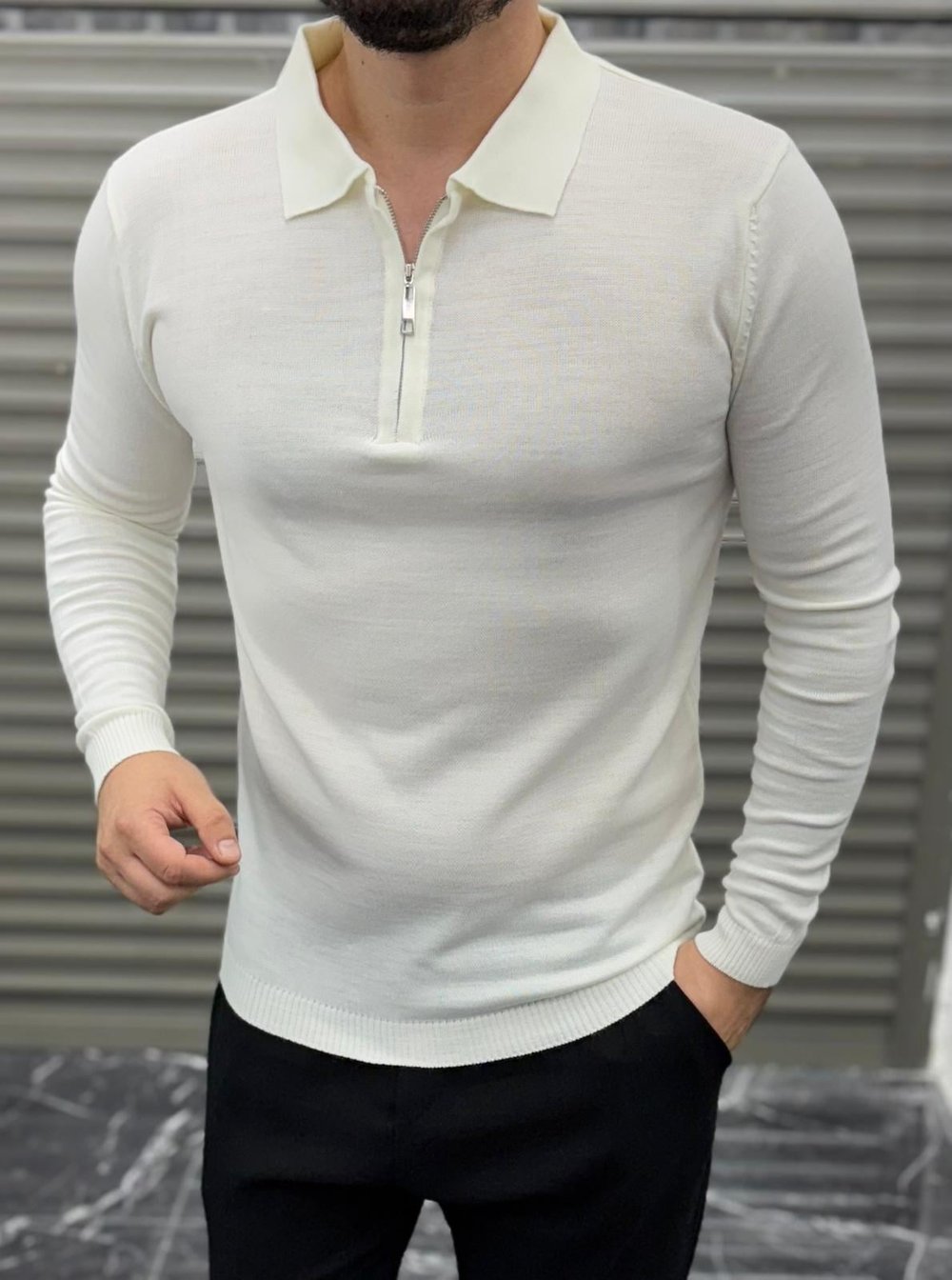 Polo Yaka Triko Beyaz