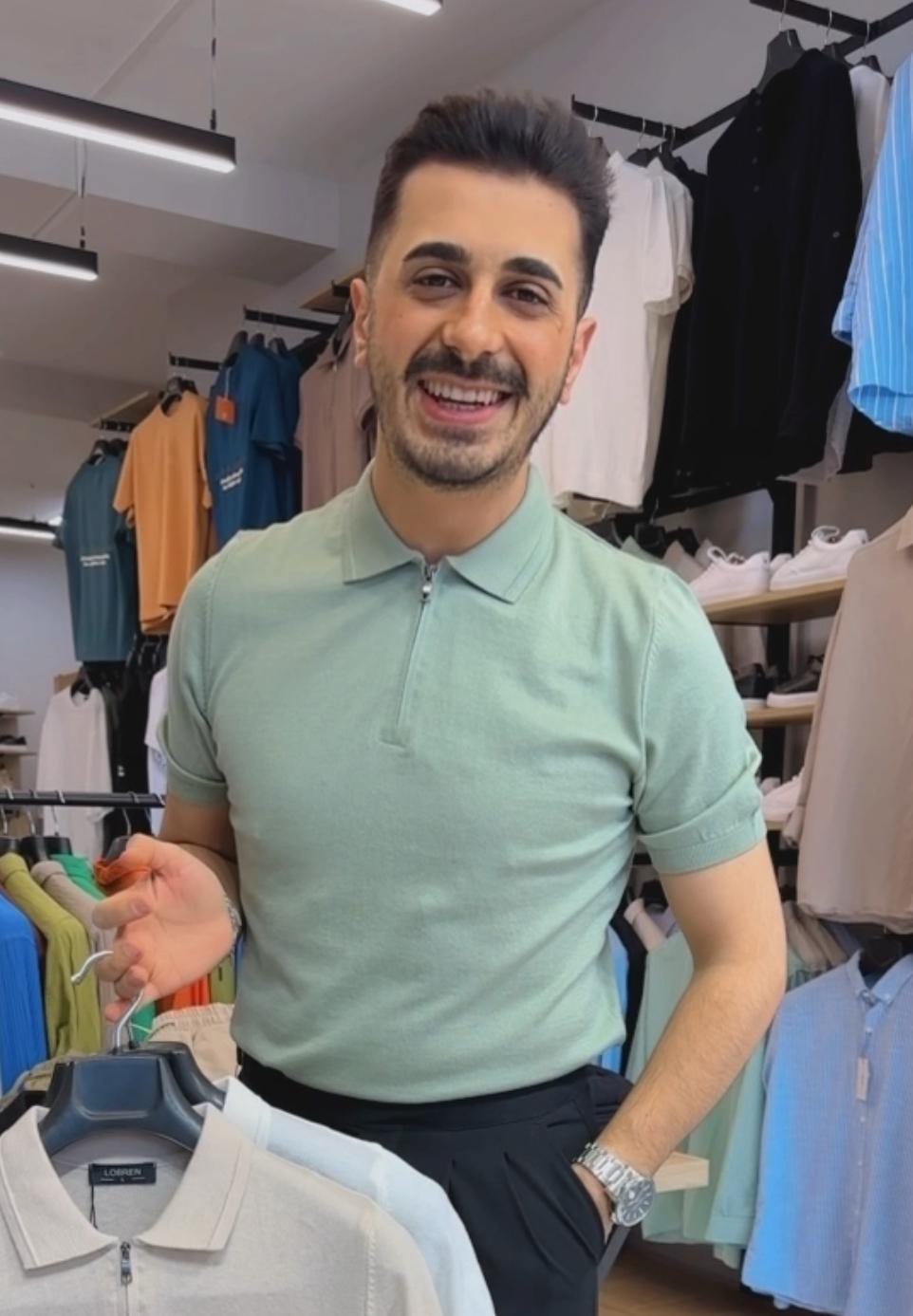 Fermuarlı Polo Yakalı Triko Tişört Yeşil