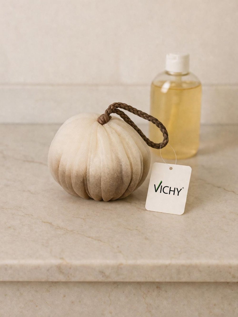 VICHY Kahverengi Banyo Lifi Yumuşak Top Lif Naturel Ponpon Banyo Lifi VCH-6576