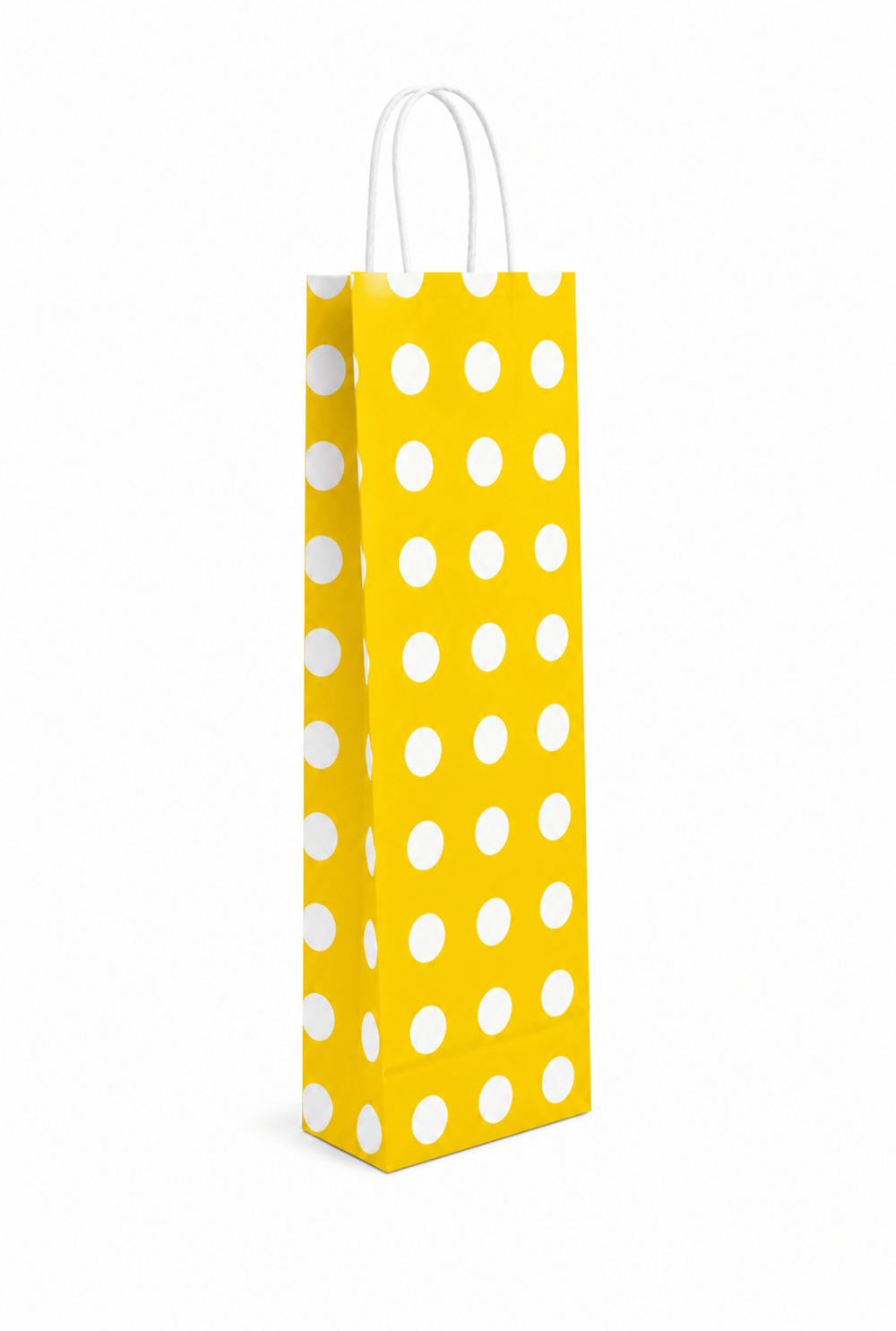 Çanta Beyaz Kraft Sarı Puantiyeli 12,5x36x8 Cm Burgu Sap Şişe Çantası