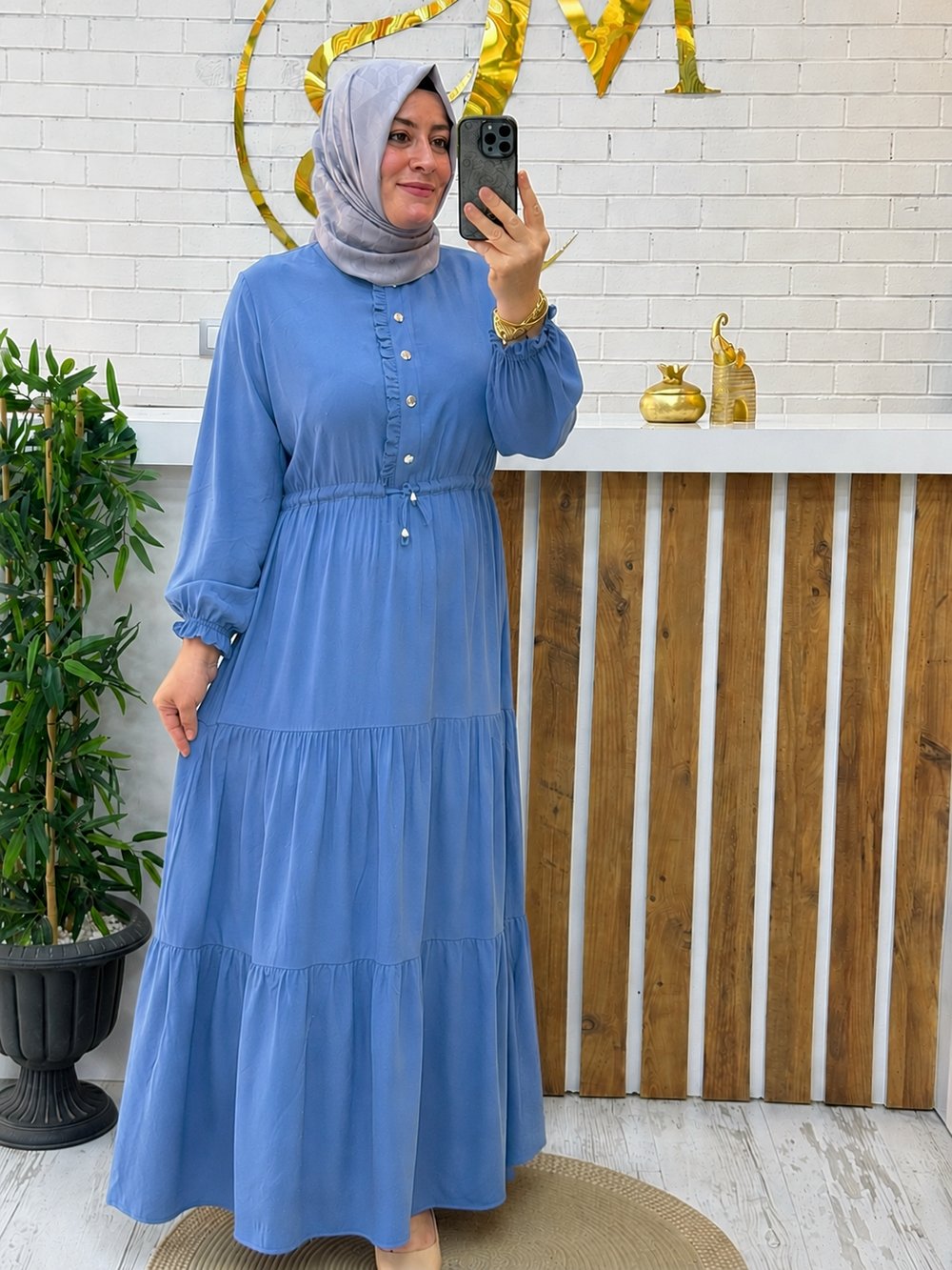 KAT KAT PAMUKLU VİSKON ELBİSE