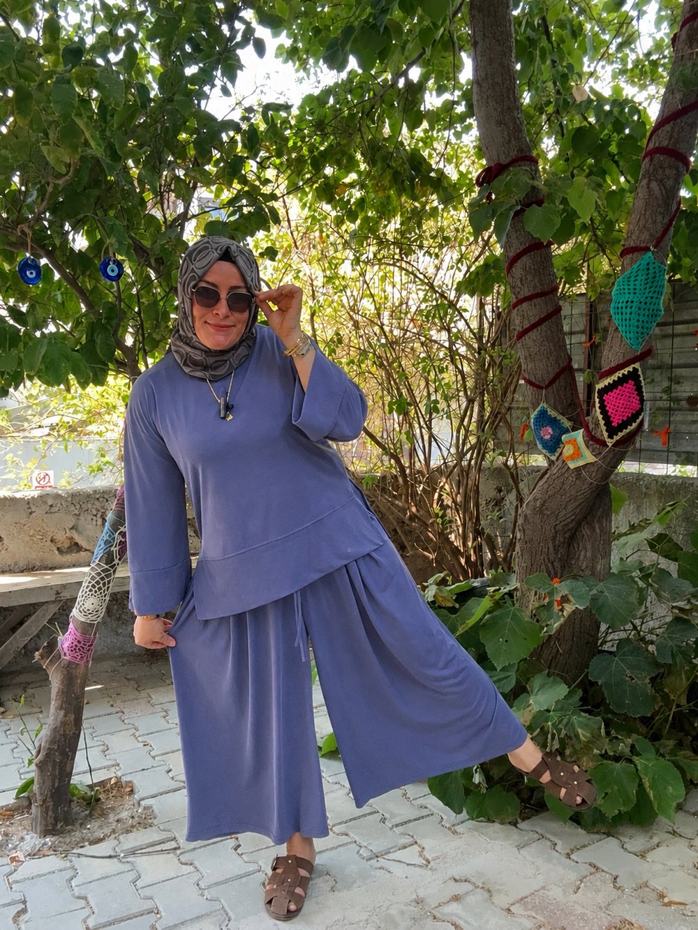 TİRİL TİRİL MODAL VİSKON PANTOLONLU SALAŞ TAKIM