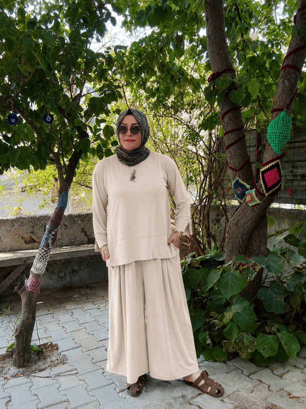 TİRİL TİRİL MODAL VİSKON PANTOLONLU SALAŞ TAKIM