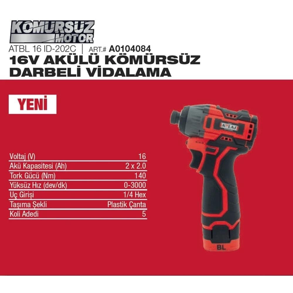 ATTLAS ATBL 16 ID-202C Akülü Kömürsüz Darbeli Vidalama 16V