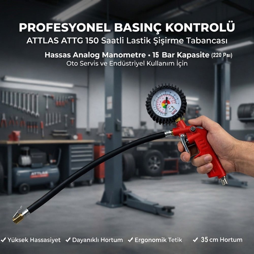 ATTLAS ATTG 150 Hava Saatli Lastik Şişirme Tabancası 0-220 Psı