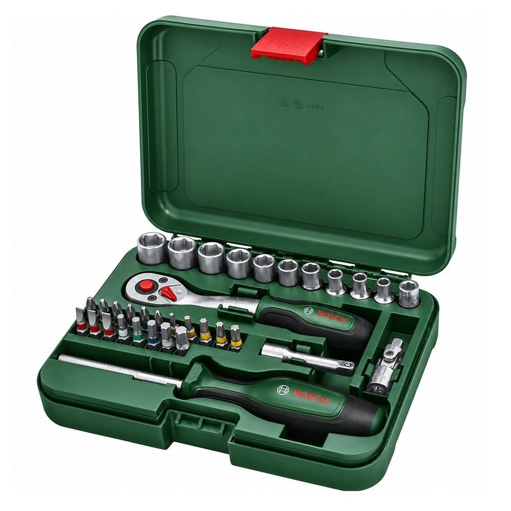 BOSCH 1600A02BY1 1/4 Altı Köşe Lokma Takımı ve Cırcırlı Tornavida Set 34 Parça