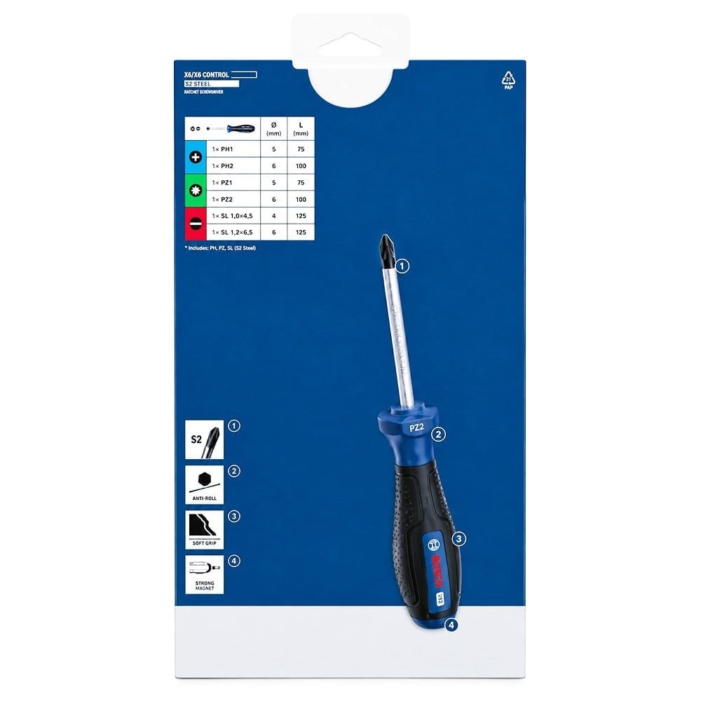 BOSCH Düz Ve Yıldız Uçlu Topaç Tornavida Takımı PH/PZ/SL 6 Parça
